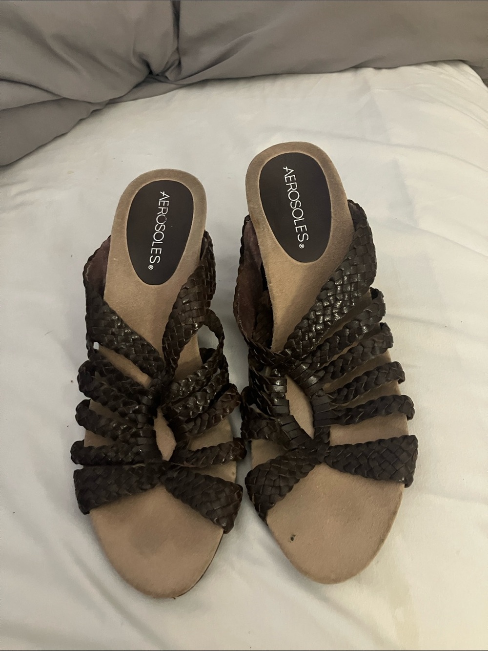 AEROSOLES Braided Brown Slip-On Mules